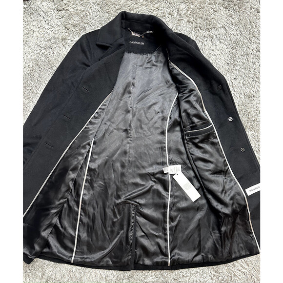 Calvin Klein Single Breasted Cashmere Wool Blend Reefer Coat Black Size 6 $400 - Picture 10 of 15
